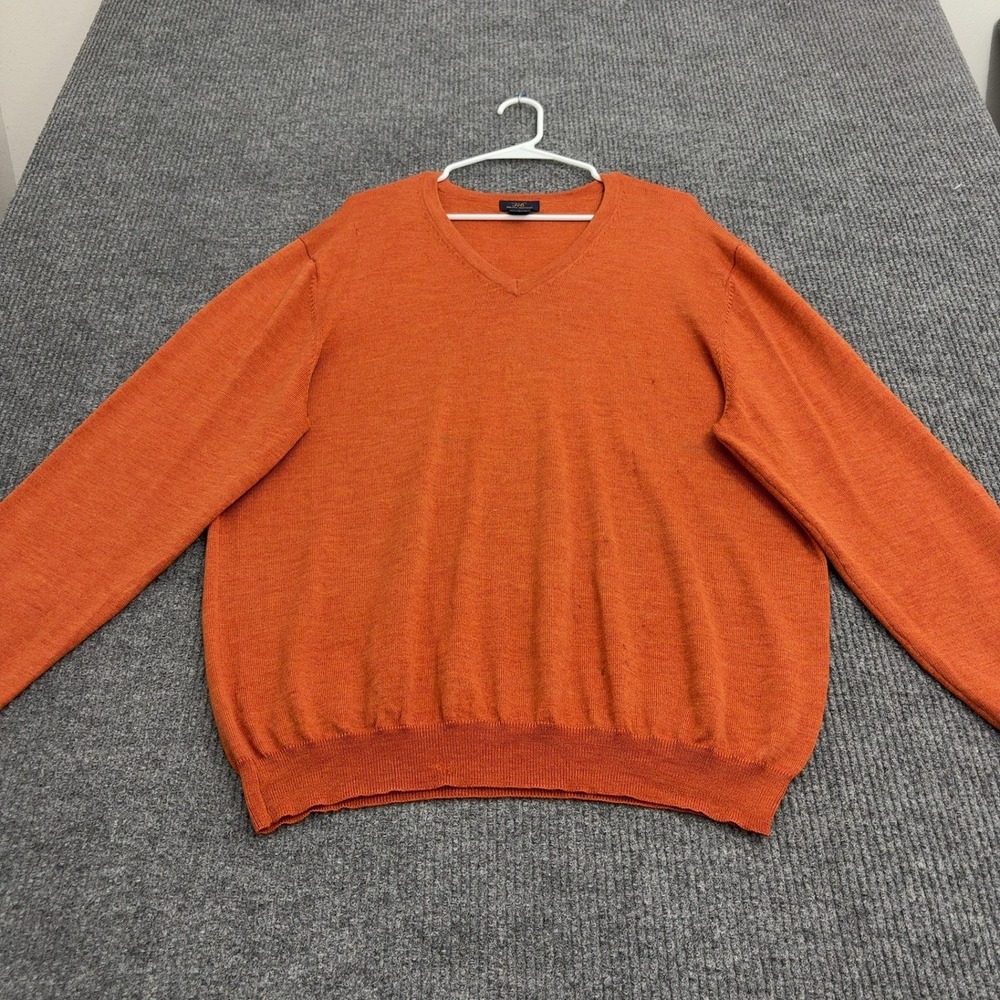 Brooks Brothers Sweater Mens XL Orange Merino Wool V-Neck Pullover Preppy Style